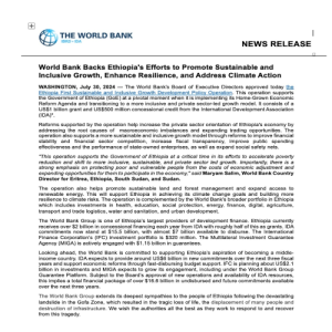 world bank approved the loan of more than $15B for Ethiopia
